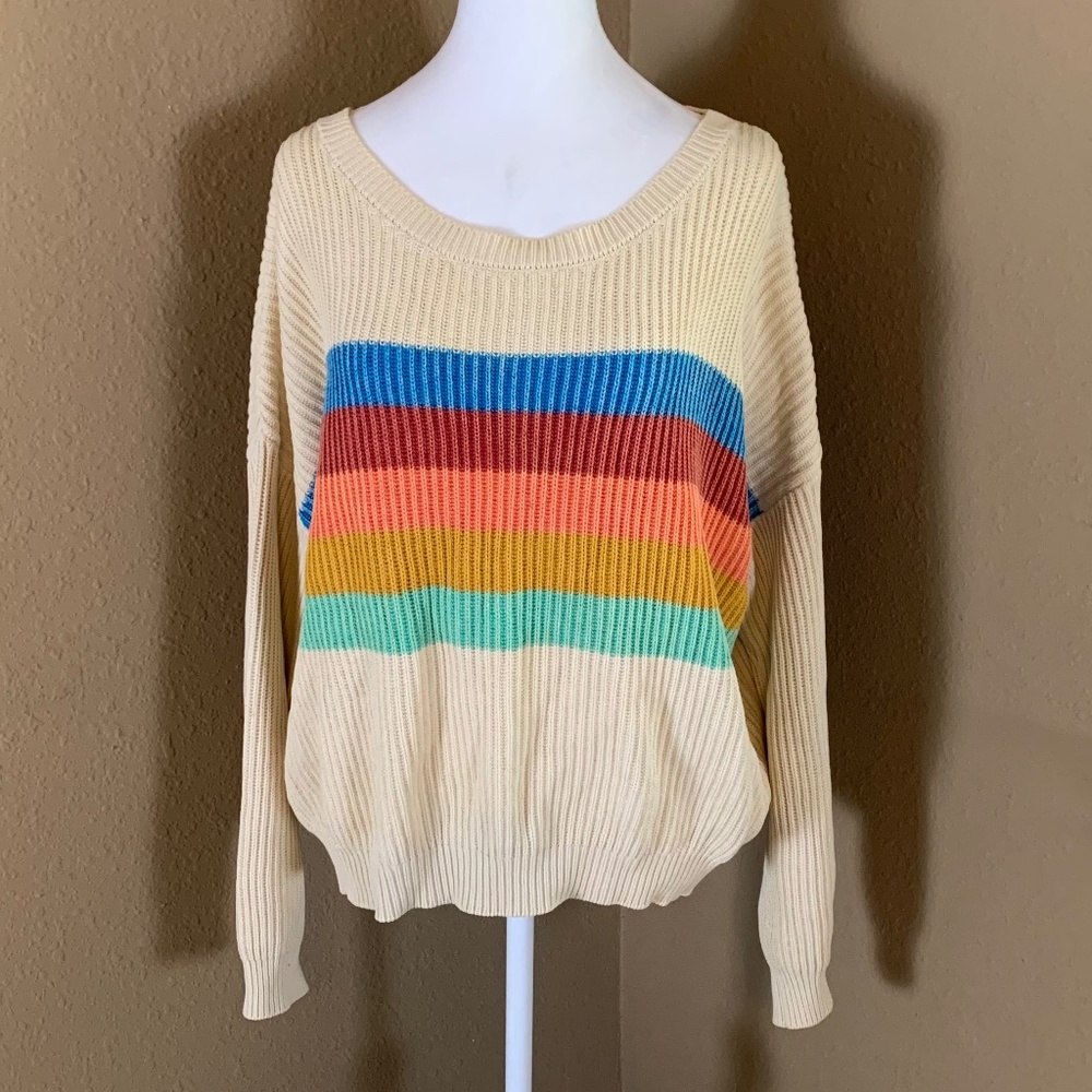 Blank Paige Rainbow Stripe Cotton Sweater Medium